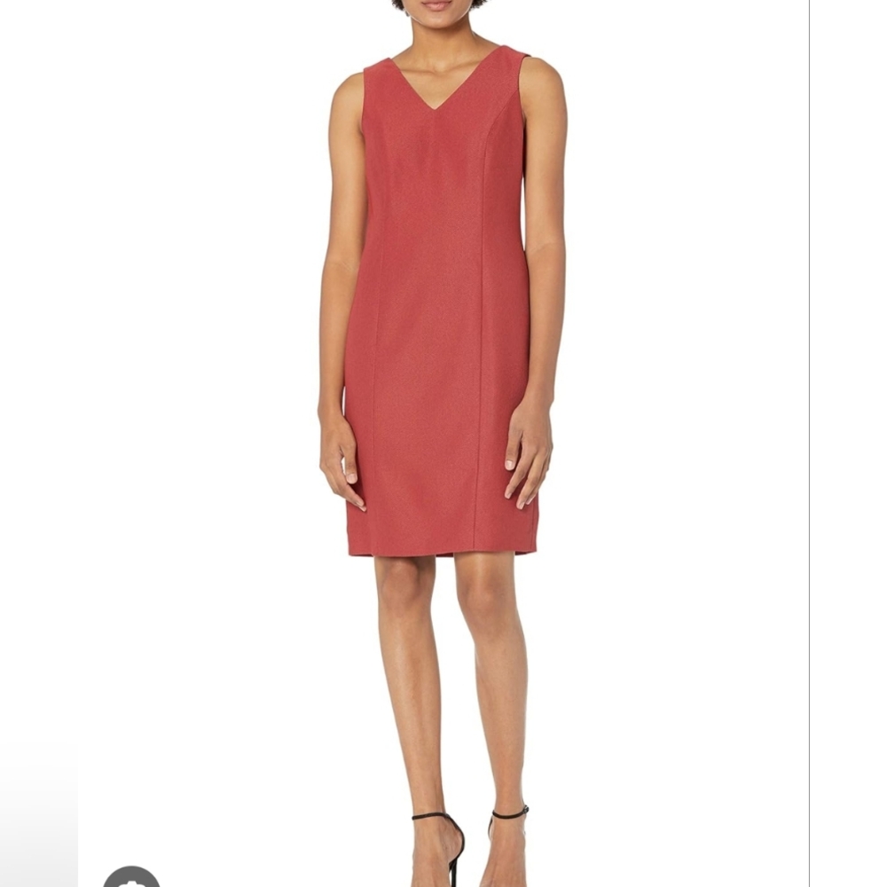 Anne Klein Dress NWT Size 10 Red Brown Midi Classy Preppy Office Zip At Back